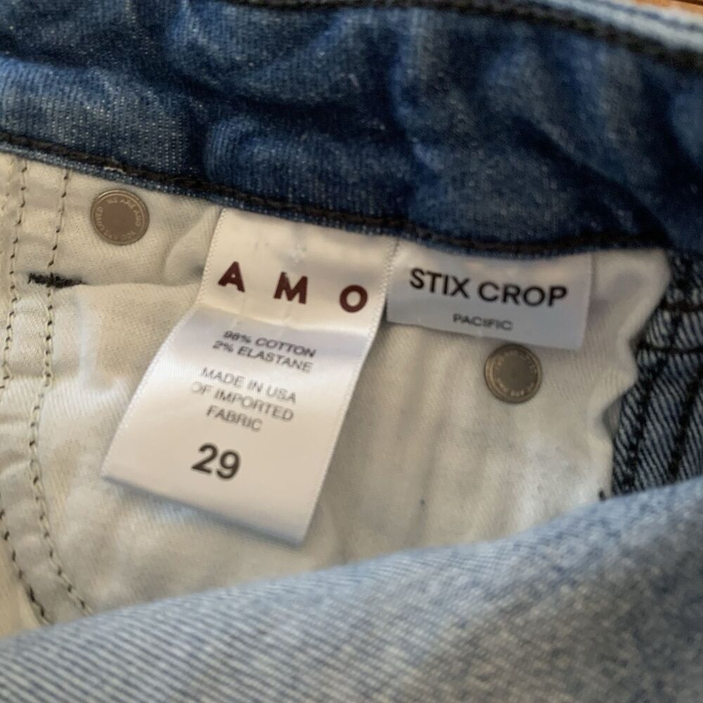 AMO Mid Rise Jeans Denim Stix Crop Raw Hem In Color Pacific Size 29 - Picture 11 of 12